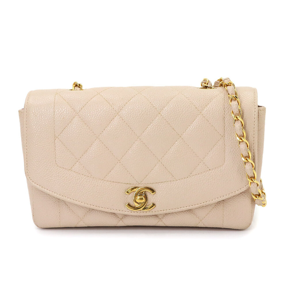 Chanel Diana Matelasse 22 Chain Shoulder Handbag, Caviar Leather, Pink Beige,...